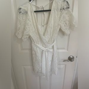 White lace bridal bachelorette romper with tie size medium
